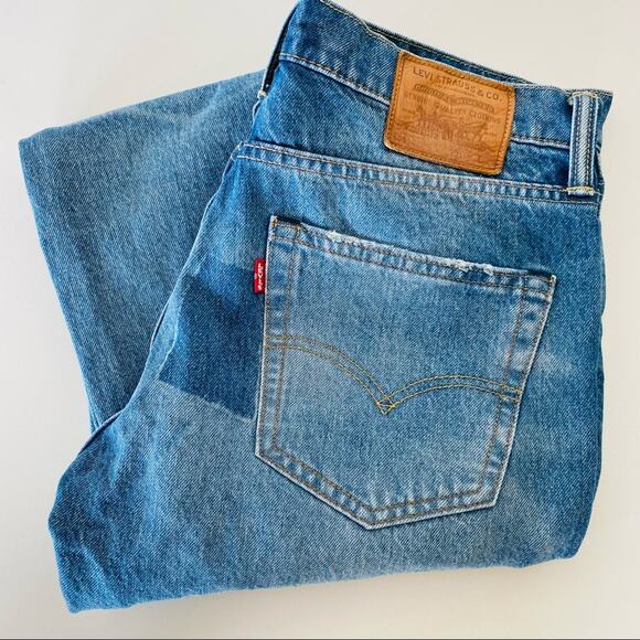 MENS LEVIS Vintage 32 x 30 Big E Blue Patchwork Denim Jeans Slim Skinny Straight - Picture 10 of 10